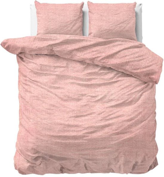 Warme flanel dekbedovertrek uni roze - tweepersoons (200x200/220) - hoogwaardig en zacht - ideaal tegen de kou