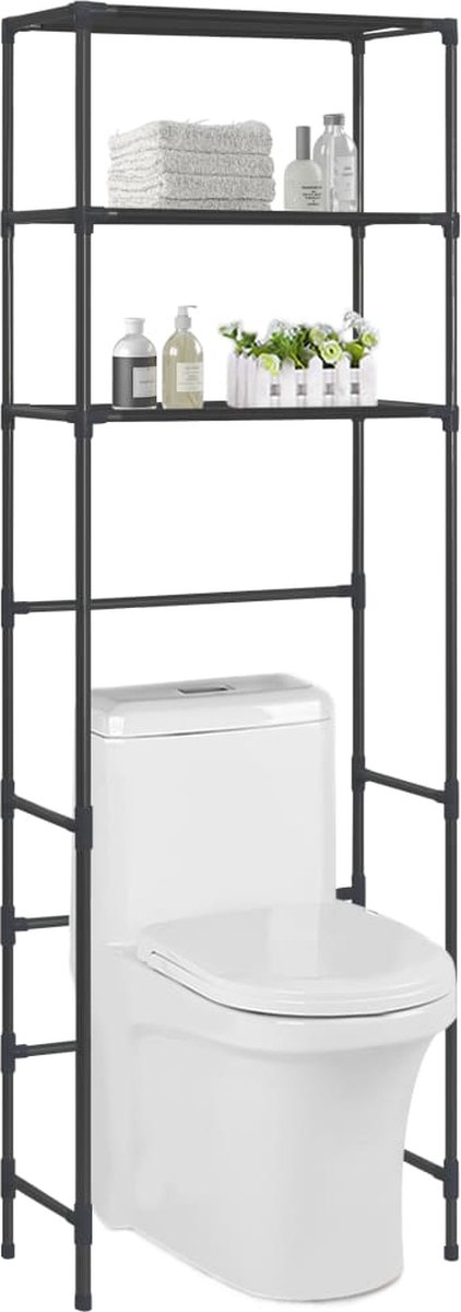 Prolenta Premium - Opbergrek voor boven toilet 3-laags 53x28x169 cm zwart