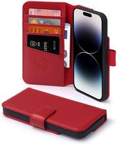 Coque pour iPhone 14 Pro - Bookcase portefeuille de Luxe MobyDefend - Rouge - Coque pour téléphone portable - Coque pour téléphone adaptée à : iPhone 14 Pro