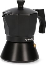 HOMLA Mia mokka espresso maker voor 3 kopjes - voor heerlijke koffie espresso koffiezetapparaat gasfornuizen & inductiekookplaten - aluminium zwart
