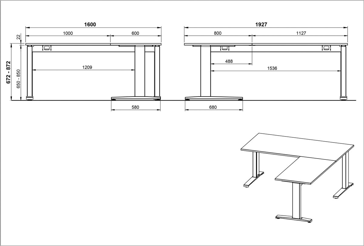 Aanbouwtafel Ergonoma Eiken