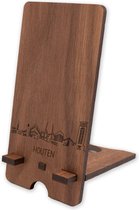 Skyline Telefoonhouder Houten Notenhout - Smartphone Tablet Houder 7x15 cm - iPad / iPhone / Smartphone tafel standaard desktop - Thuis werken - Cadeau - WoodWideCities