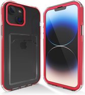 Transparant hoesje geschikt voor iPhone 13 Mini hoesje - Roze hoesje met pashouder hoesje bumper - Doorzichtig case hoesje met shockproof bumpers