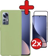 Hoesje Geschikt voor Xiaomi 12 Hoesje Siliconen Case Hoes Met 2x Screenprotector - Hoes Geschikt voor Xiaomi 12 Hoes Cover Case - Groen