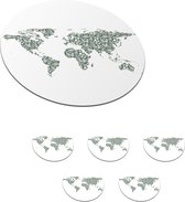 Onderzetters voor glazen - Rond - Wereldkaart - Bladeren - Wit - 10x10 cm - Glasonderzetters - 6 stuks
