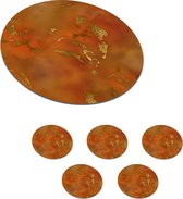 Onderzetters voor glazen - Rond - Marmer - Goud - Oranje - 10x10 cm - Glasonderzetters - 6 stuks