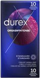 Doosje Durex Orgasm Intense condooms, standaard maat, met abstracte paarse en rode afbeelding.