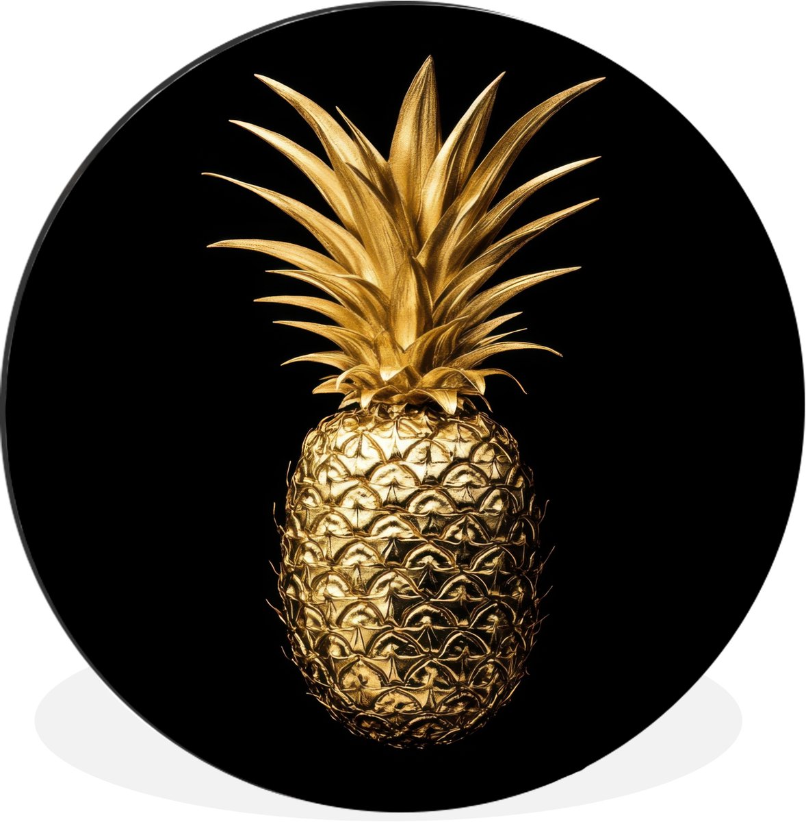 WallCircle - Wandcirkel - Muurcirkel - Ananas - Zwart - Goud - Luxe - Aluminium - Dibond - 140x140 cm - Binnen en Buiten