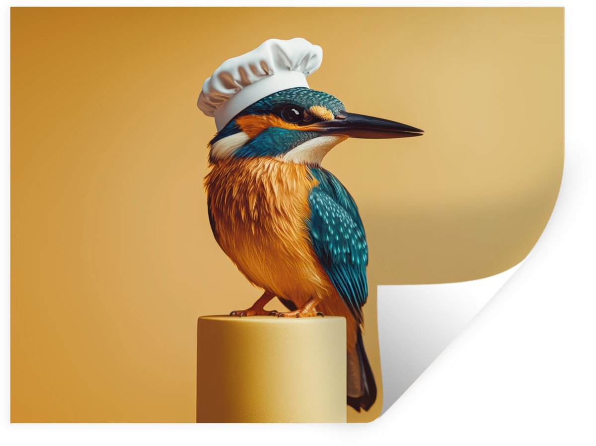 Muurstickers - Sticker Folie - Ijsvogel - Pilaar - Koksmuts - Vogel - 160x120 cm - Plakfol
