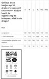 Maattabel met wasinstructies voor een antraciete wafelbadjas.