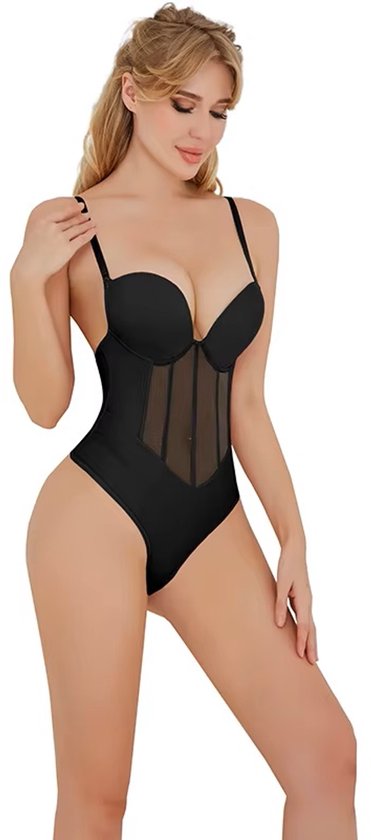 Zwarte spannende body met een lichtelijk shape effect | Dames bodysuit top | maat 44/46