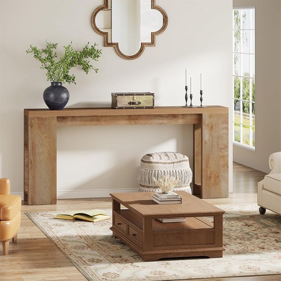 Mesa De Apoio De 160 Cm, Mesa De Entrada De Dois Andares, Mesa Auxiliar Retangular De Madeira Para Tras Do Sofa