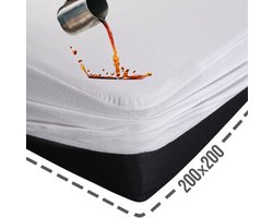 Matrasbeschermer 200x200 - Waterdichte Hoeslaken - Hoeslakenbadstof - Rondom Elastiek - Ademend & Antibacteriëel - Zacht & Geluidsloos - Incontinentie Matrasbeschermer - Wit - Machine Wasbaar