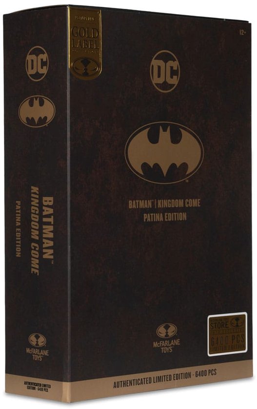Gouden doos met 'Batman | Kingdom Come Patina Edition' logo's en details.