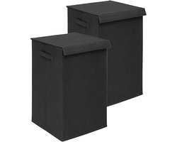 5Five Eureka sorteer wasmand - 2x - 74 liter - zwart - 37 x 37 x 60 cm - MDF/Polyester stof - met afsluitklep