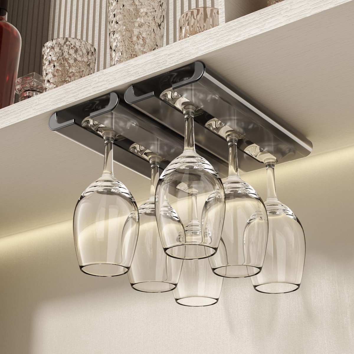 TheLau ® Stijlvolle en Praktische Wijnglashouder voor Keuken en Bar - Set van 2, Zonder Boren, Grijs