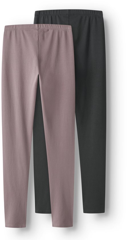 Twee meisjesleggings, een lichtroze en een antrgrijs.