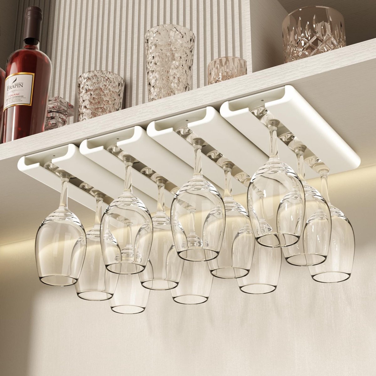 TheLau ® Handige Zwevende Wijnglashouder Set voor Keuken en Bar - Installatie zonder Boren, 4 Stuks, Wit