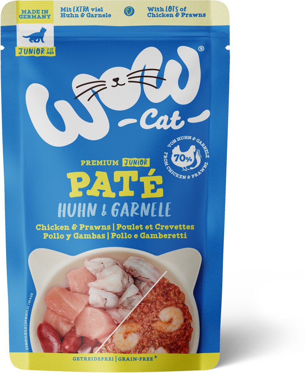 Wow WOW CAT - JUNIOR Pouchbeutel 12x125 | Huhn & Garnele