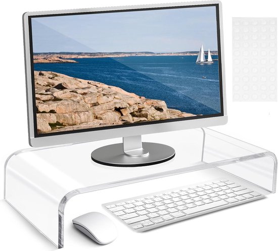 SWAWIS Monitor Riser Acryl 34 x 19 x 10 cm dikte 10 mm houder monitor houder monitor riser bureau monitor riser voor computer laptop schermen