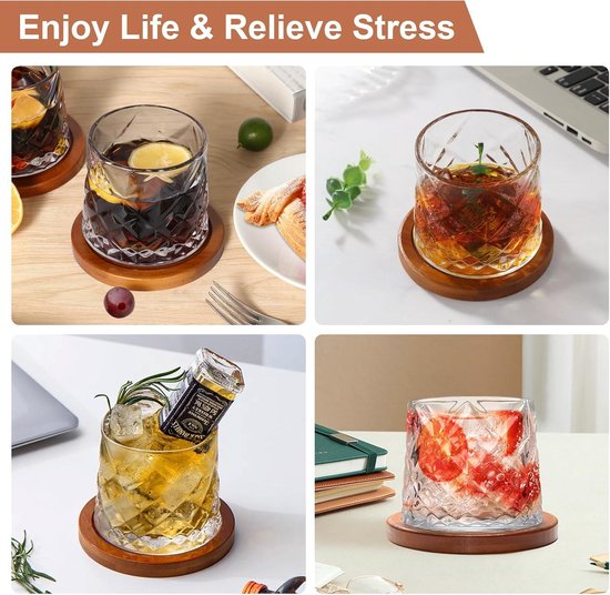 Uten Whiskyglazen bar, draaibare ouderwetse glazen beker, tuimelbeker, decompressiestotsbril met basis voor het drinken van bourbon, Scotch, cocktails, cognac, tequila, Iers, brandewijn X1896