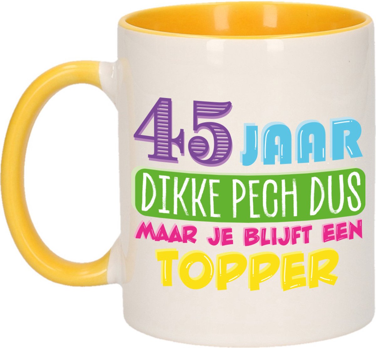 Bellatio Decorations Verjaardag cadeau mok 45 jaar - geel - dikke pech dus - 300 ml - keramiek