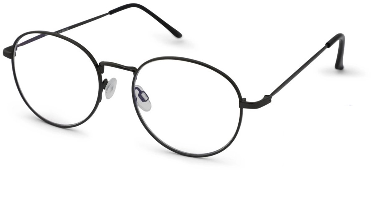 Leesbril Readr. OVAL met blauwlichtfilter – Sterkte +2.50 - Kleur Shiny Gun - lichtmetalen frame & flexveren - comfortabele pasvorm - inclusief etui & koordje