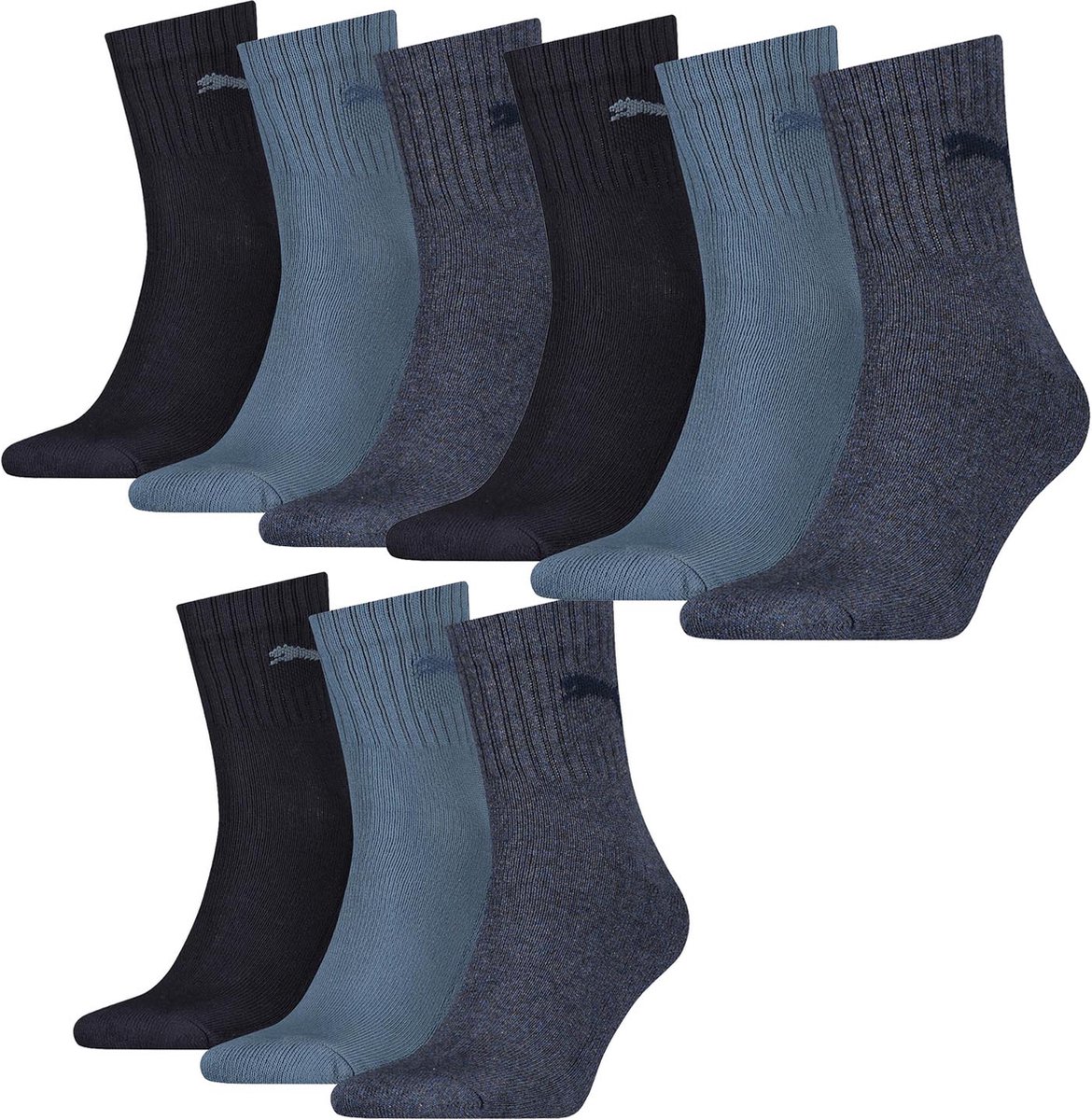 MULTIPACK-SOKKEN 9 paar Puma-sokken Korte Crew Sportsokken Tennissokken 49 unisex Blauw