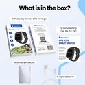 Inhoud van de verpakking: Protectly GPS horloge, handleiding, screenprotector en oplaadkabel.
