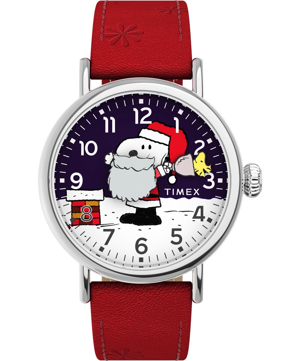 Timex x Peanuts Standard Snoopy Santa TW2W44400 Horloge - Leer - Rood - Ø 40 mm