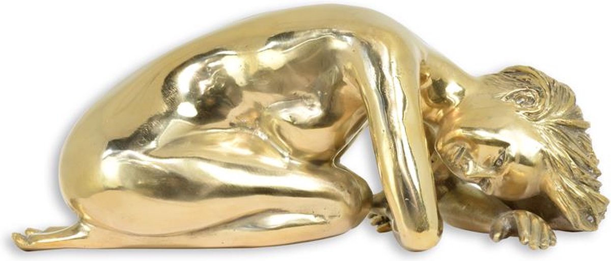 Bronzen sculptuur liggende vrouw - Beeld woondecoratie - bronzen beeld, liggend naakt - Duurzaam brons - Goudkleurige afwerking - Design woonaccessoire - 40x20x16 cm Goudkleur