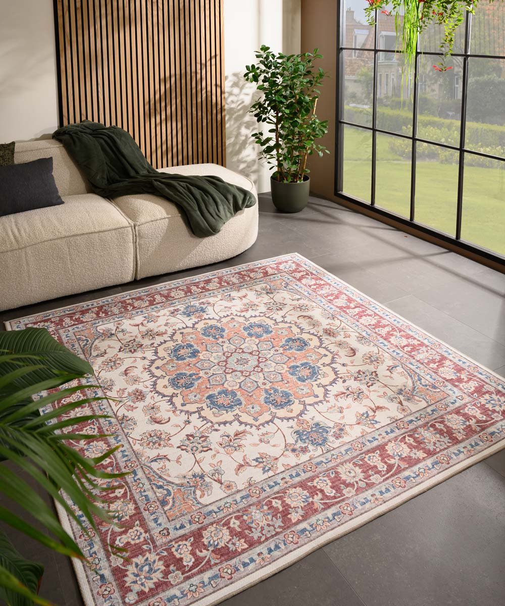 Buitenkleed vierkant Vintage - Valenca Nova crème/rood 200x200 cm
