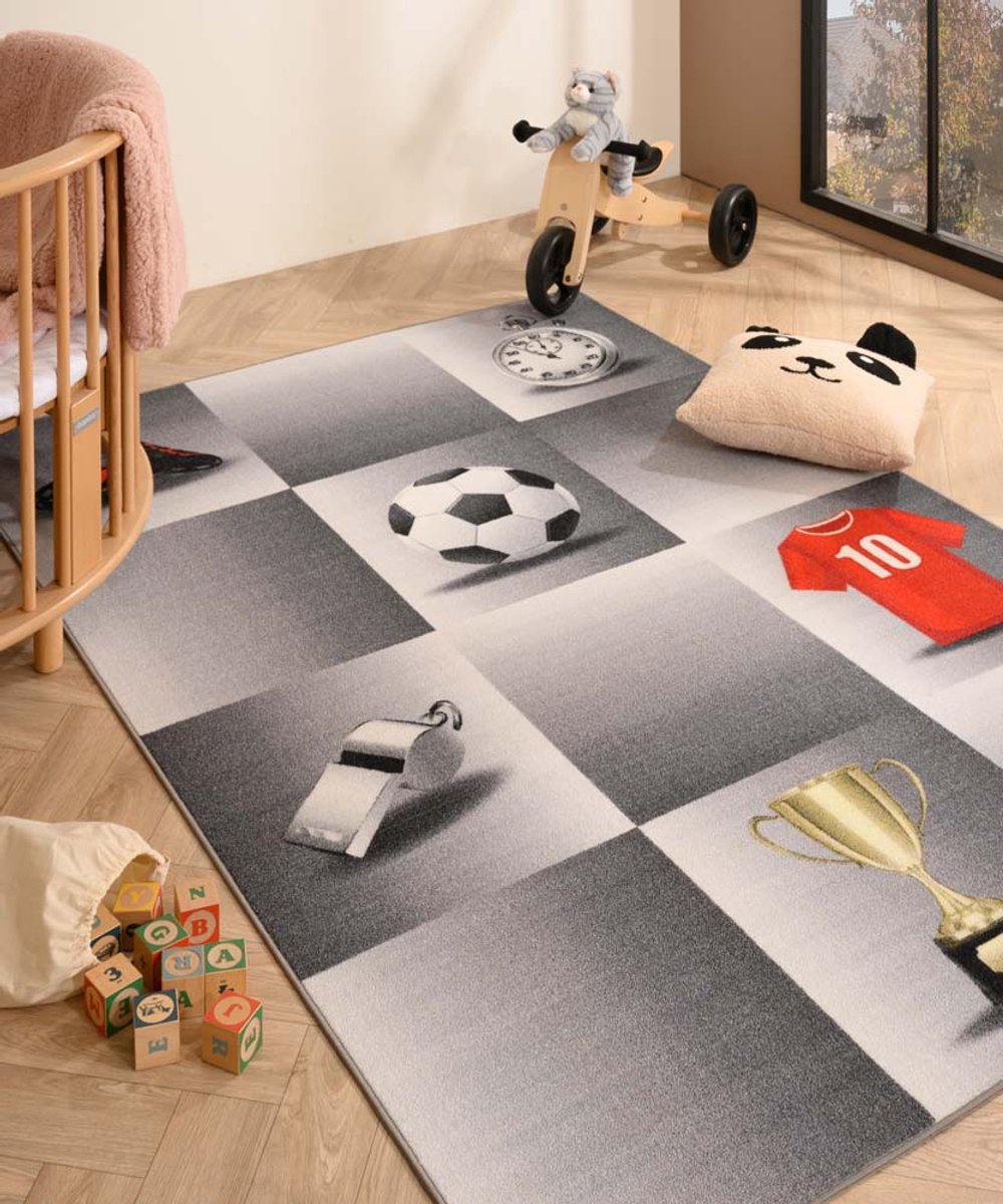 Kindervloerkleed - Joy Voetbal grijs 80x120 cm