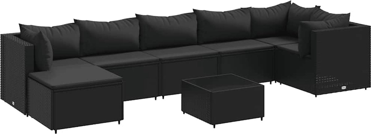 Zwarte loungeset met kussens van poly rattan - The Living Store