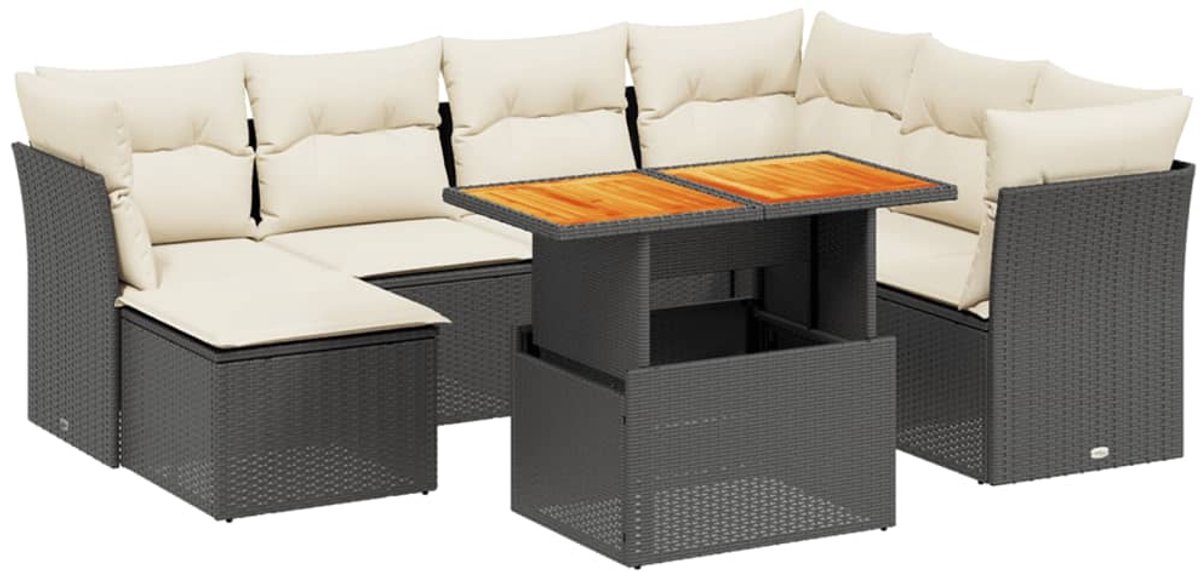 Poly rattan zwarte loungeset met kussens voor tuin- en buitenlounge.
