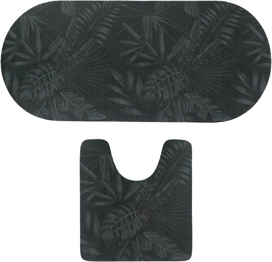 Tendance badkamer matten set Dark Urban Oasis - toiletmat/badmat lang - microfiber - antislip