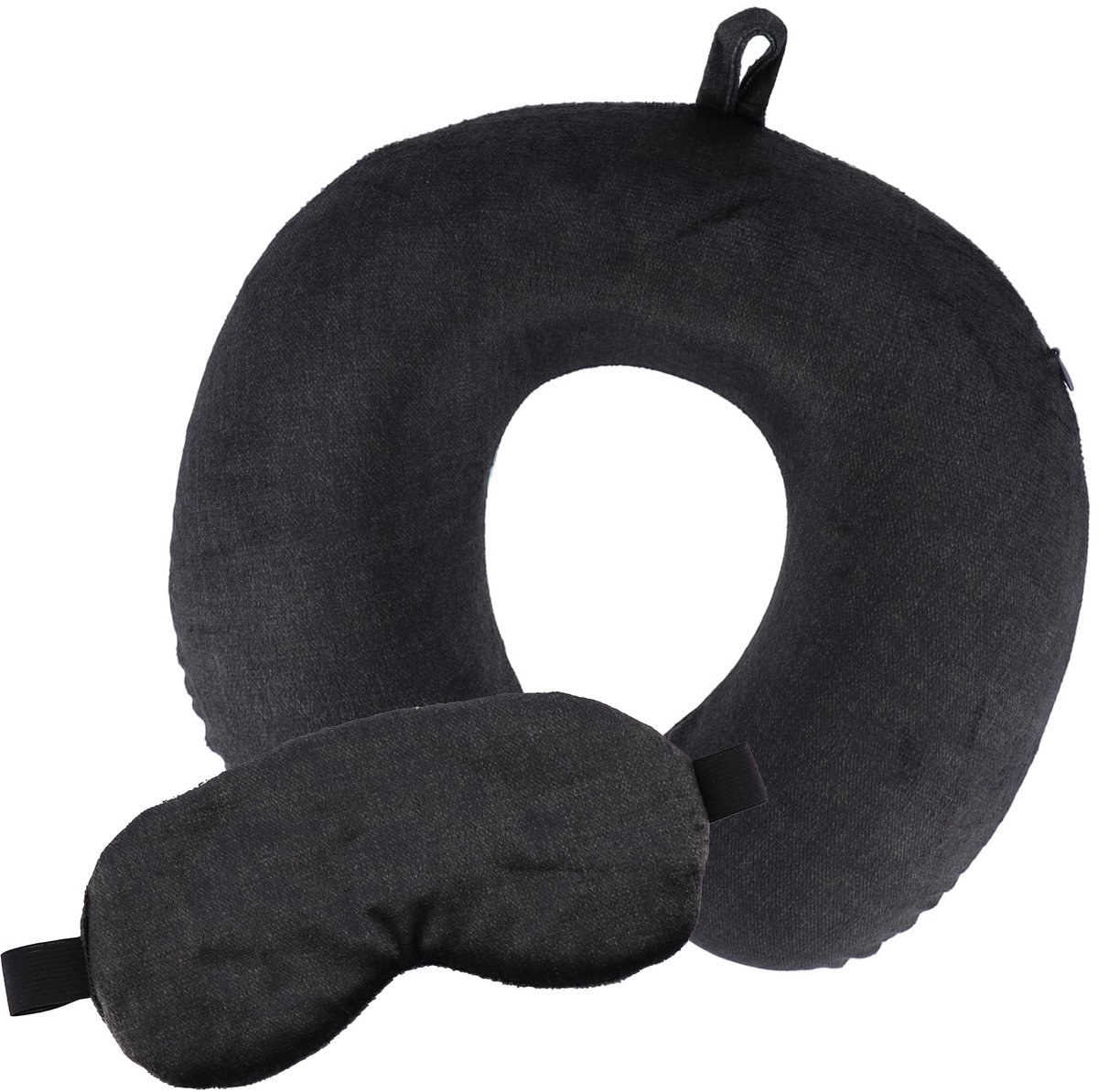 Tendance Reis nekkussen en oogmasker set - zwart - polyester/zijde - ophanglus - voor onderweg