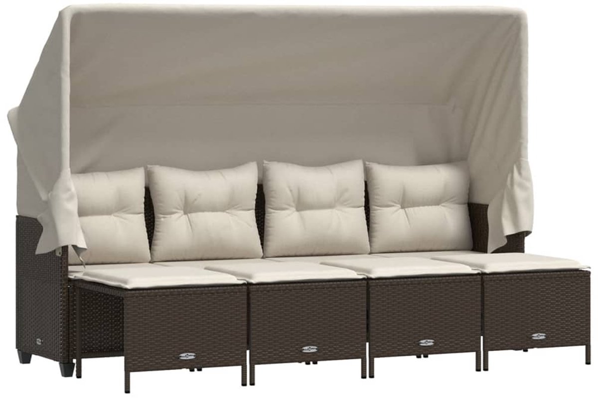 The Living Store 5-delige Loungeset met kussens poly rattan bruin - Loungebank - Lounge Set - Tuinset - Buitendecoratie - Outdoor Furniture