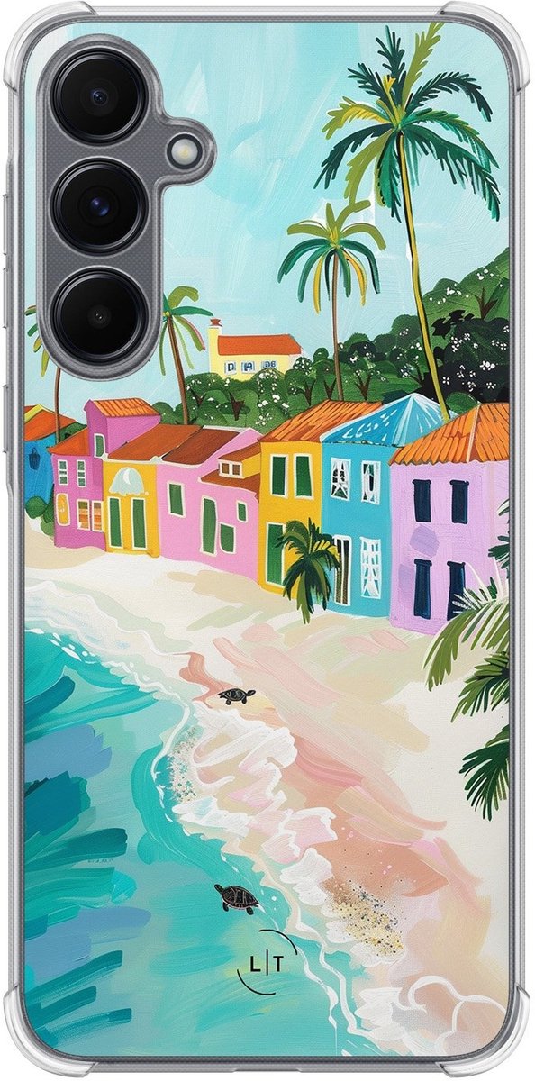 Shockproof hoesje - Geschikt voor Samsung Galaxy A15 - Beach life - Extra sterke case - TPU/polycarbonaat - Natuur - Multi, Transparant