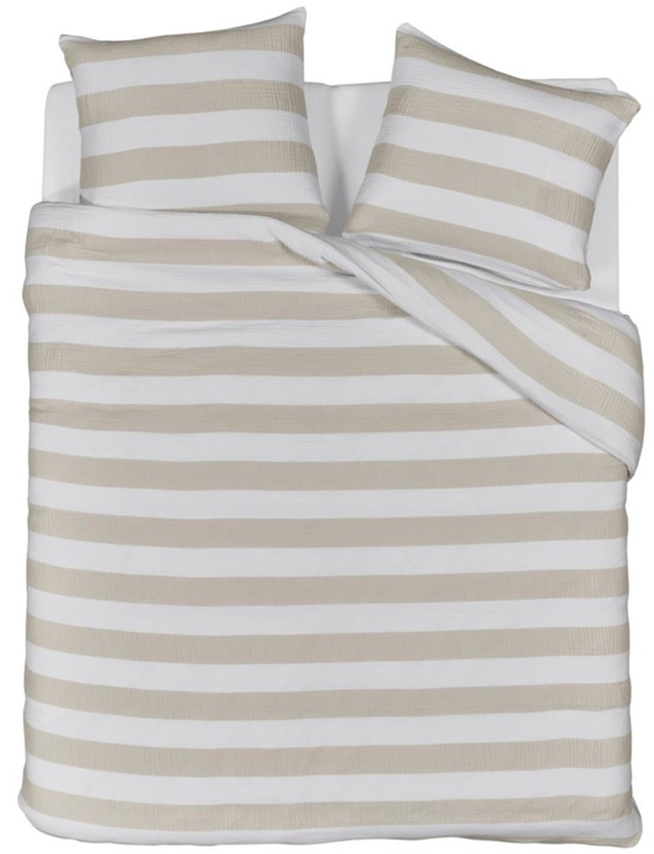 Riviera Maison Striped dekbedovertrek - Lits-Jumeaux XL - 260x200/220 - Zand