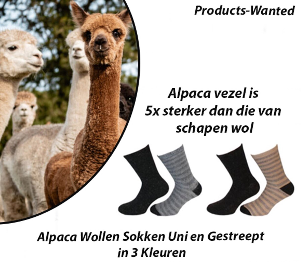 6-Paar Alpaca Wollen Sokken Uni en Gestreept in 3 Kleuren 43-46
