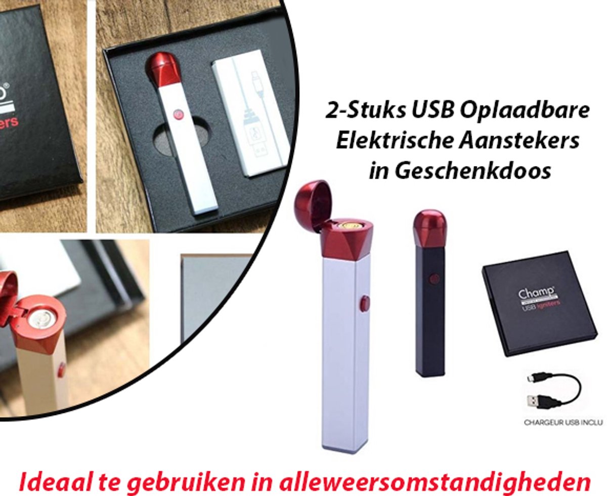 2-Stuks USB Oplaadbare Elektrische Aansteker Zwart Kleur in Geschenkdoos