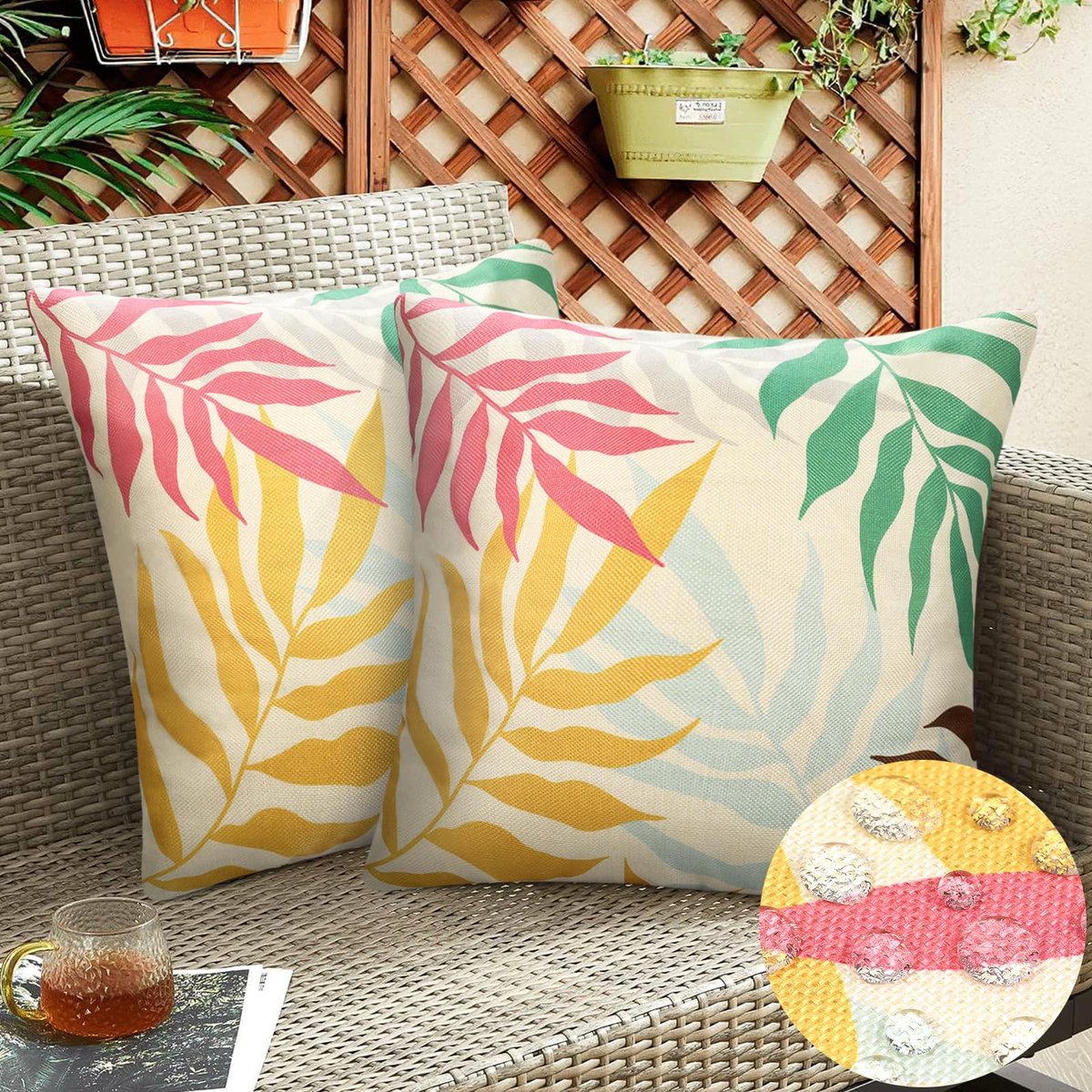 My Ninki ® Kleurrijke Waterbestendige Kussenslopen voor Buiten - 2 Stuks, 45 x 45 cm, Perfect voor Tuin en Terras