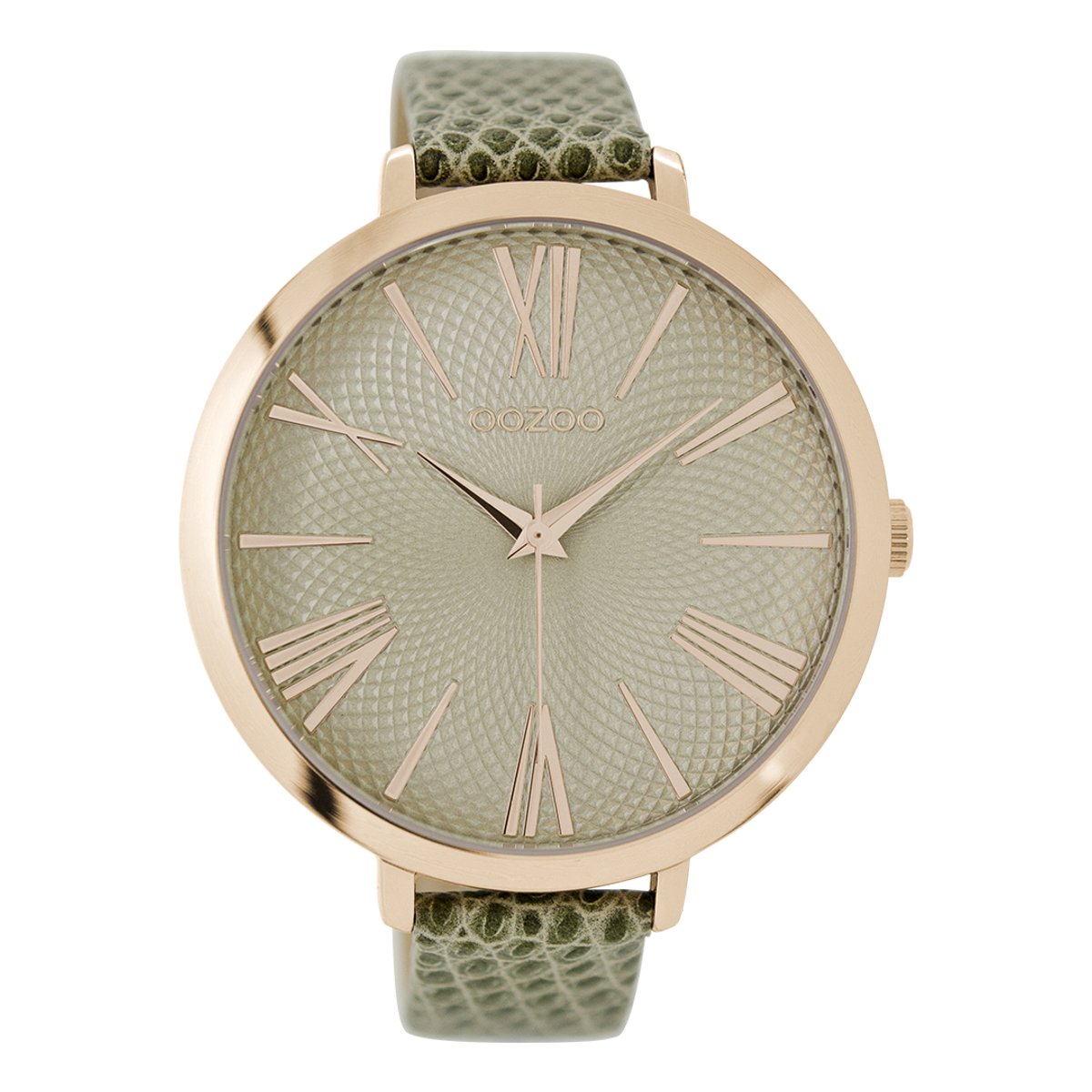 OOZOO Timepieces - Rosé goudkleurige horloge met groene leren band - C9170