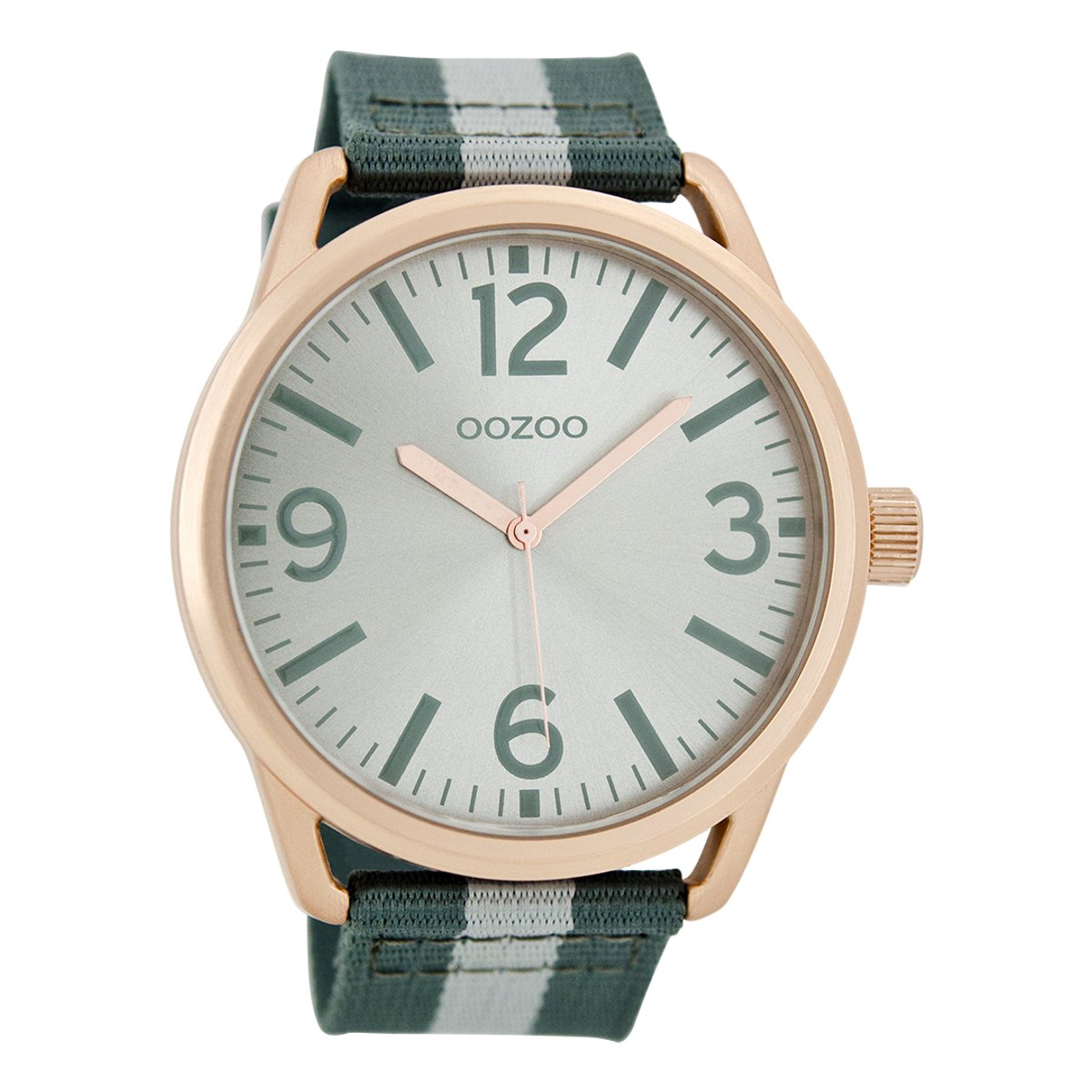 Rosé goudkleurige OOZOO horloge met groen-witte leren band - C7052