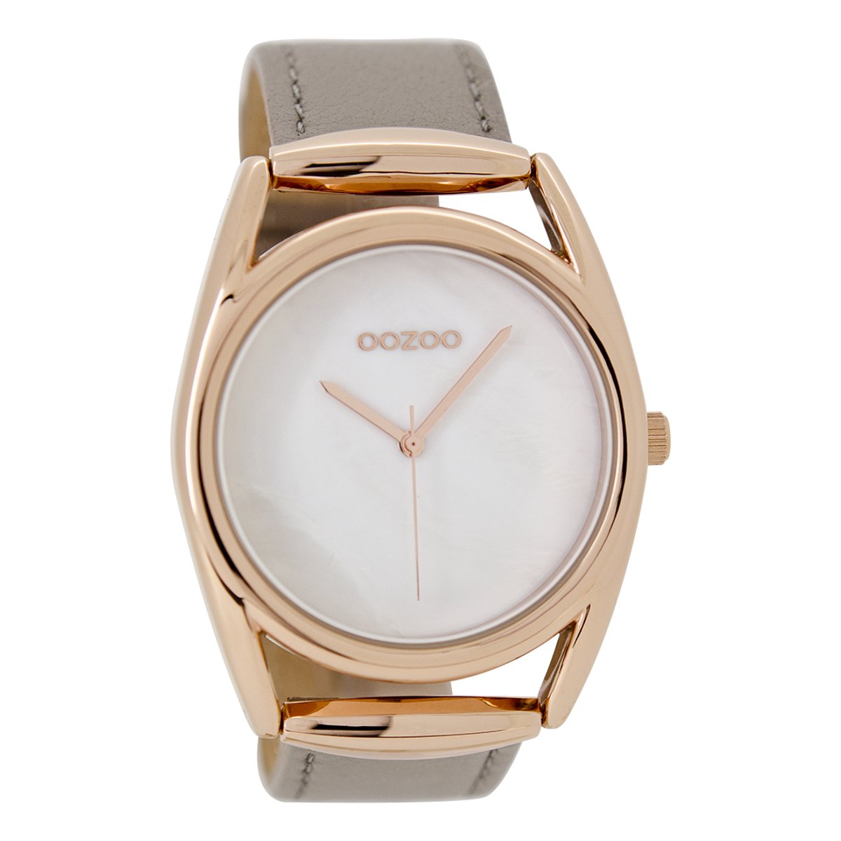 OOZOO Timepieces - Rosé goudkleurige horloge met taupe leren band - C9168