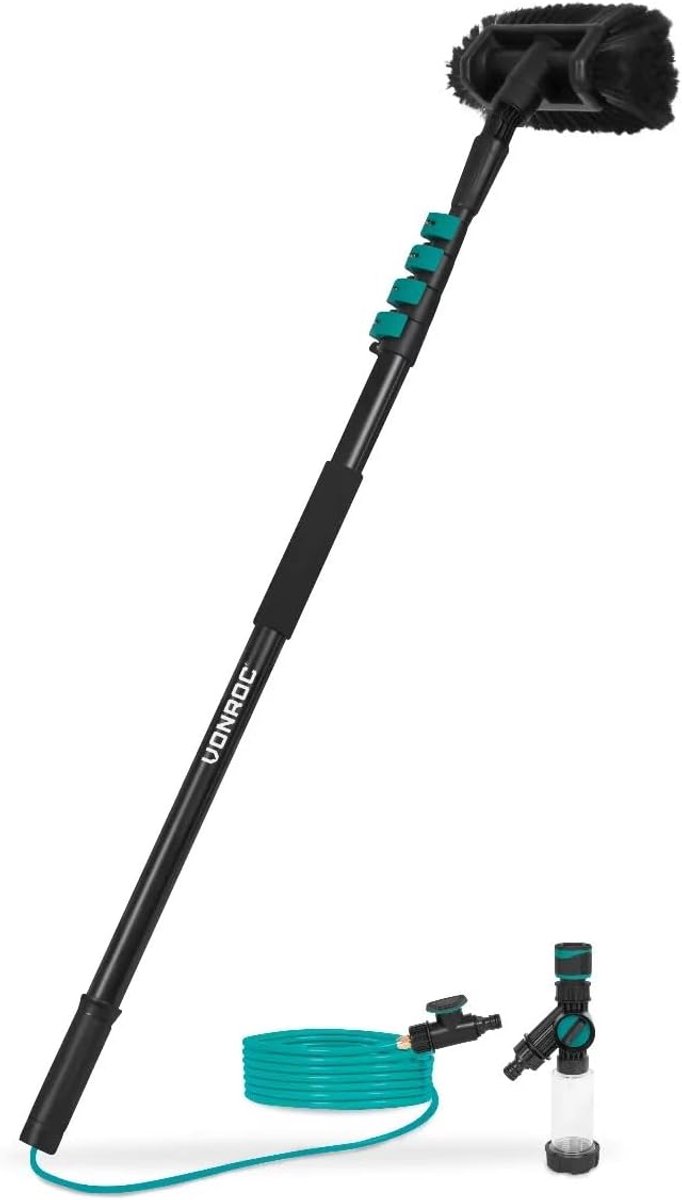 Telescopische Wasborstel 460 cm – Inclusief Borstelkop, Waterslang en Zeepdispenser