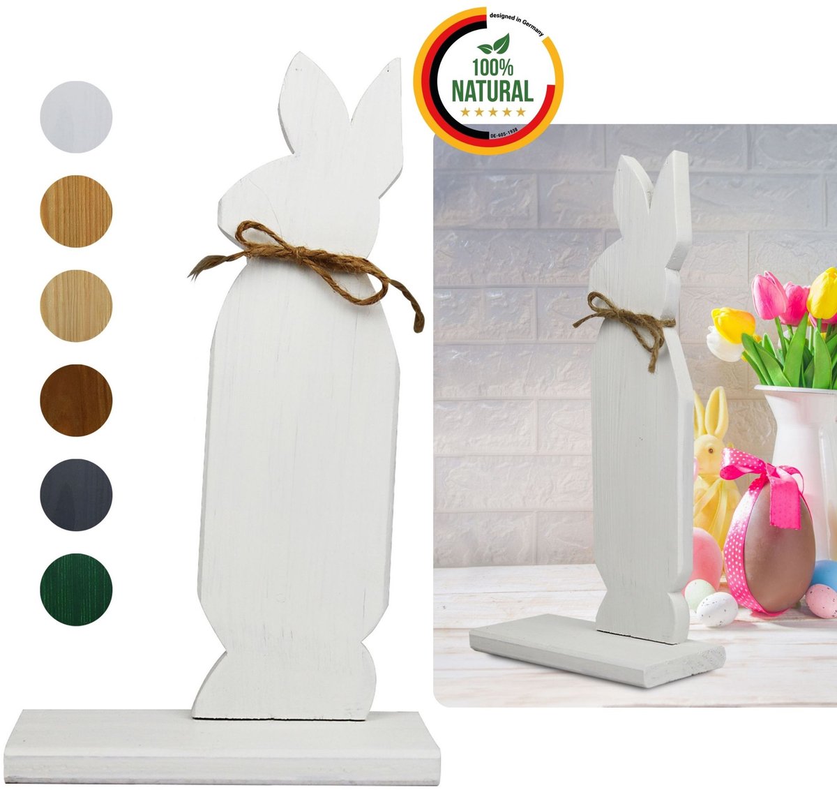 Paasdeco Haas van Hout Wit 30 cm Hoog Paashaas DIY Pasen Figuur, Lente-deco 