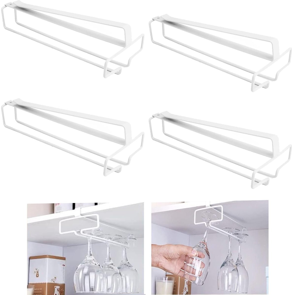 My Ninki ® Stijlvolle Hangende Wijnglashouder Set voor Keuken, Bar en Restaurant - 4 Stuks, 26 cm, Wit