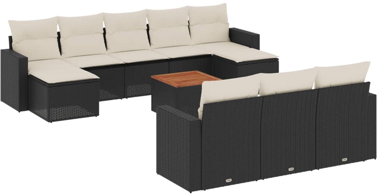 The Living Store 11-delige Loungeset met kussens poly rattan zwart - Loungeset Wicker - Lounge Set - Tuinlounge - Buitendining - Outdoor Furniture